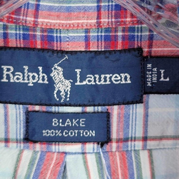 Polo Ralph Lauren Oxford Men's L Red Plaid SS Button Down Shirt Twill Blake - Picture 8 of 10